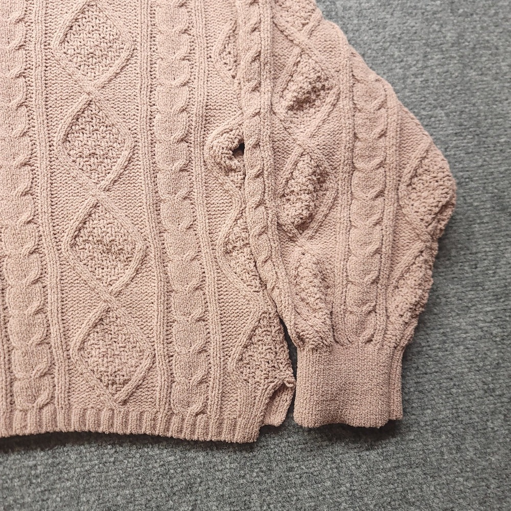 Adyson Parker Mauve Pink Cable Knit Hoodie Sweater XL Cropped Boho Relaxed - Picture 10 of 16